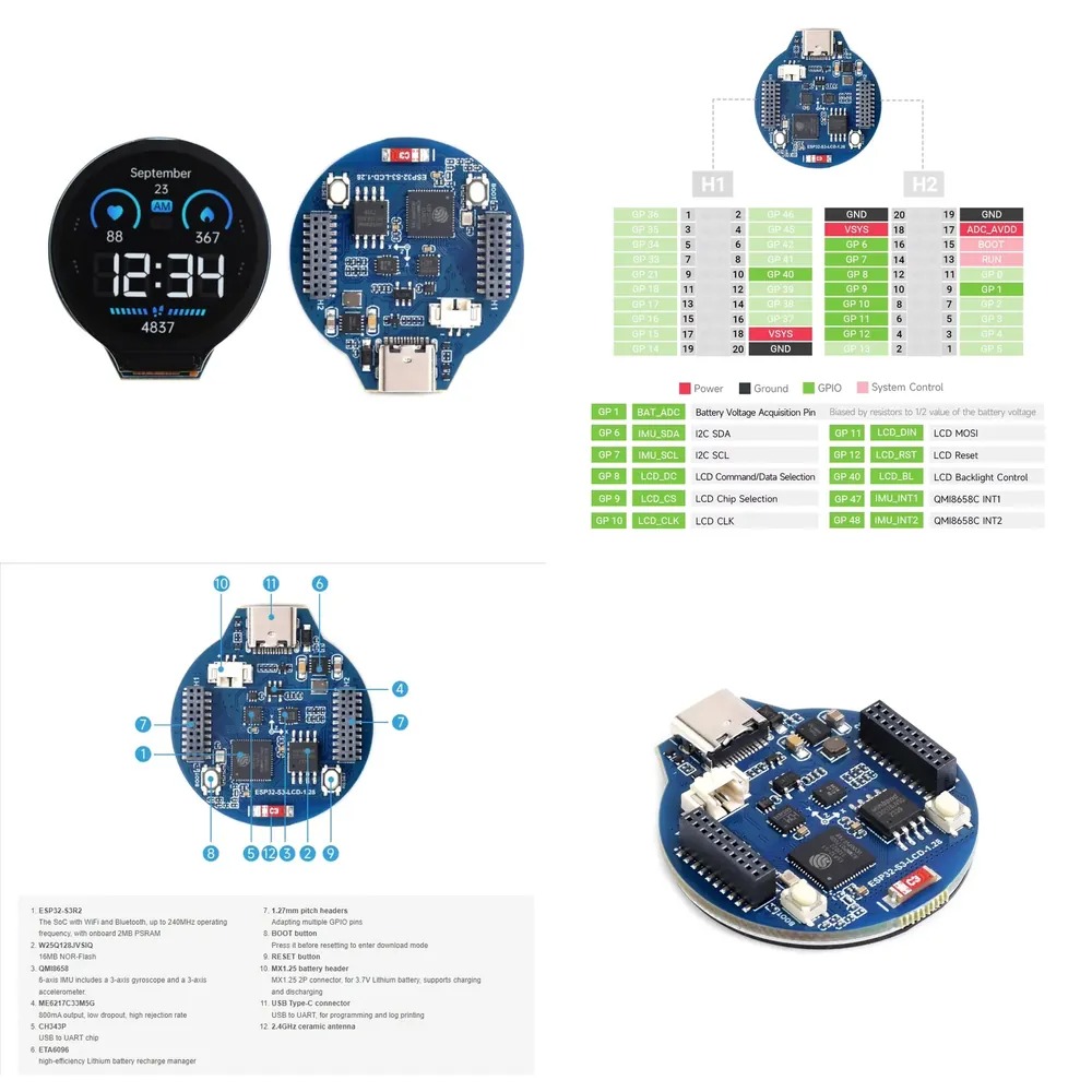 Esp32 - บอร์ดพัฒนา ESP32-S3 LCD หน้าจอ IPS ทรงกลมขนาด